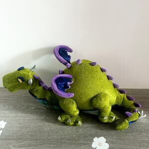 Vintage Manhattan Toys Green Dragon Stuffed Plush Bartholomew 14" long EUC